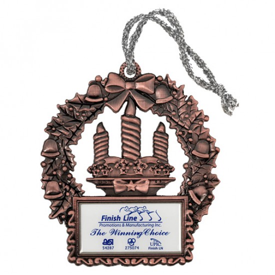 Custom Logo Zinc Alloy Wreath with Hanging Candles Ornament w/ Imprinted Logo