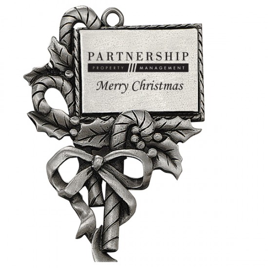 Custom Logo Pewter Finish Candy Cane Ornament