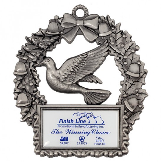 Custom Logo Zinc Alloy Wreath with Hanging Dove Ornament w/ Imprinted Logo
