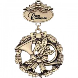 Custom Logo Traditional Wreath & Trumpet Holiday Ornament with Imprintable Plate