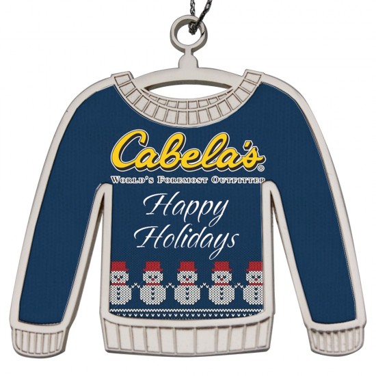 Custom Logo Shiny Nickel Finish Ugly Sweater Ornament With Epoxy Dome