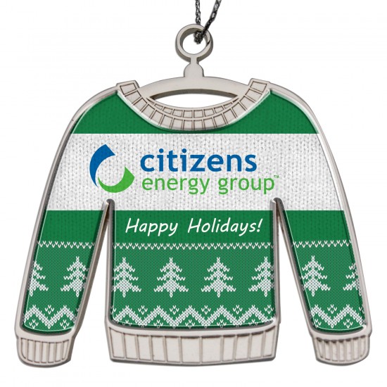 Custom Logo Shiny Nickel Finish Ugly Sweater Ornament With Epoxy Dome