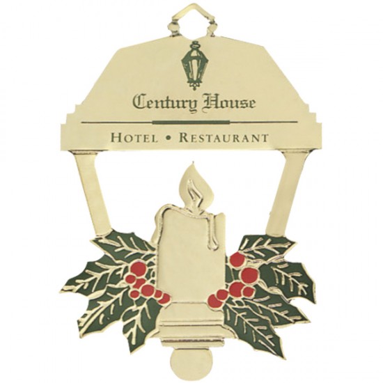 Custom Logo Lantern & Candle Festive Holiday Ornament with Color Trim