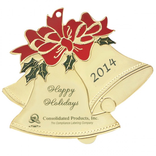 Custom Logo Holiday Bells Festive Holiday Ornament with Color Trim