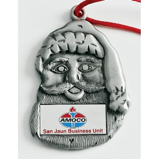 Custom Logo Design Santa Face Cast Ornament w/ Silk Screened Plate