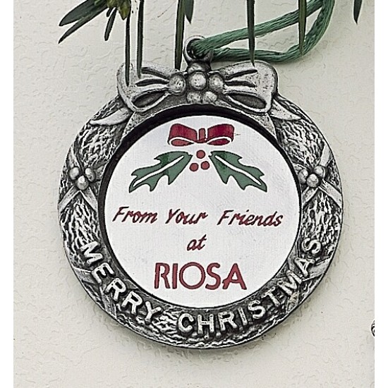 Custom Logo Marken Design Merry Christmas Wreath Cast Ornament w/ Silk Screened Plate