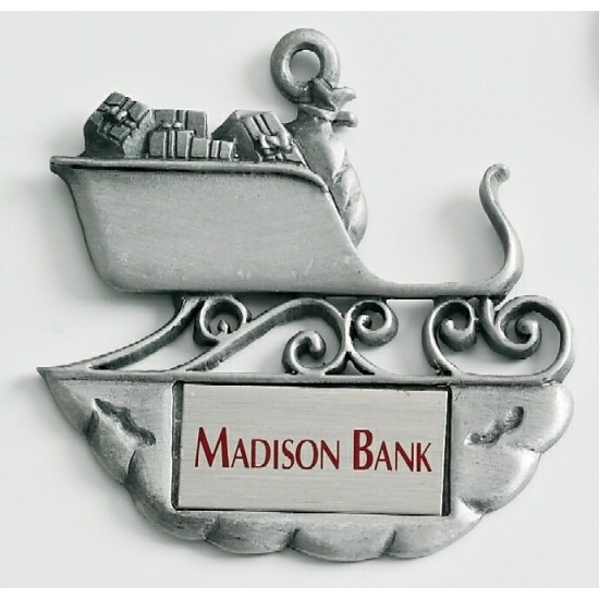 Custom Logo Design Sleigh Cast Ornament w/ Silk Screened Plate