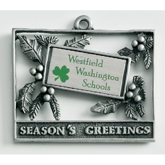 Custom Logo Design Holly (Cut-Out) Cast Ornament w/ Silk Screened Plate