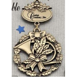 Custom Logo Traditional Wreath & Trumpet Holiday Ornament with Imprintable Plate