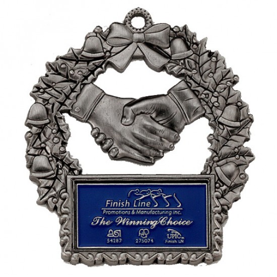 Custom Logo Zinc Alloy Wreath with Hanging Handshake Ornament w/ Imprinted Logo