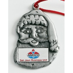 Custom Logo Design Santa Face Cast Ornament w/ Silk Screened Plate
