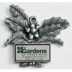 Custom Logo Design Holly Leaves Cast Ornament w/ Silk Screened Plate