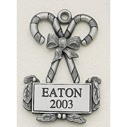 Custom Logo Design Candy Canes Cast Ornament w/ Silk Screened Plate
