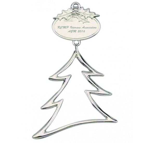 Custom Logo Christmas Tree Icon Holiday Ornament with Imprintable Plate